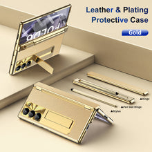 Load image into Gallery viewer, Aluminum Alloy Frame Magnetic Bracket All-Inclusive Electroplating Leather Cover For Galaxy Z Fold 7/6/5/4/3
