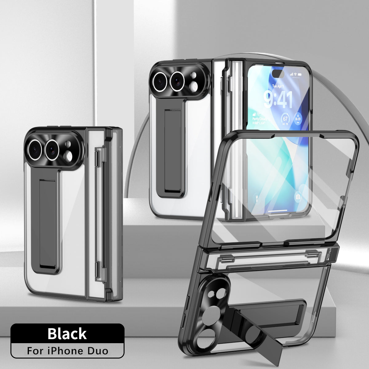 iPhone Duo | Clear Case with Hidden Kickstand, Hinge Protection & Glass Front