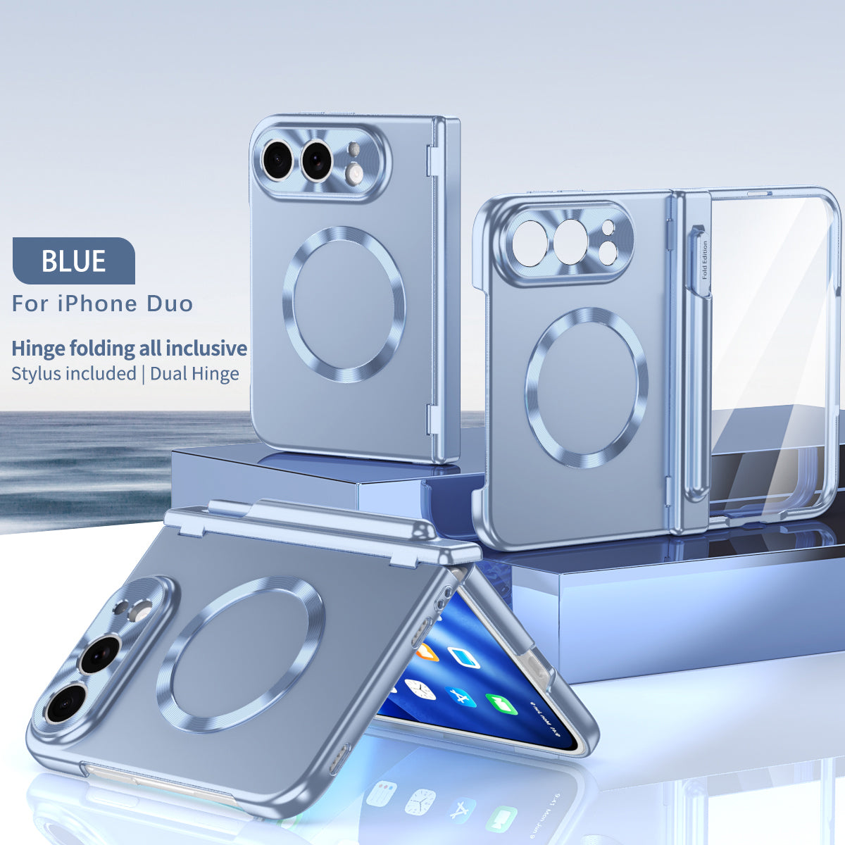 iPhone Duo | Golden Business Phone Case Built-in Tempered Glass Film & Stylus & Two Magnetic Hinge Options