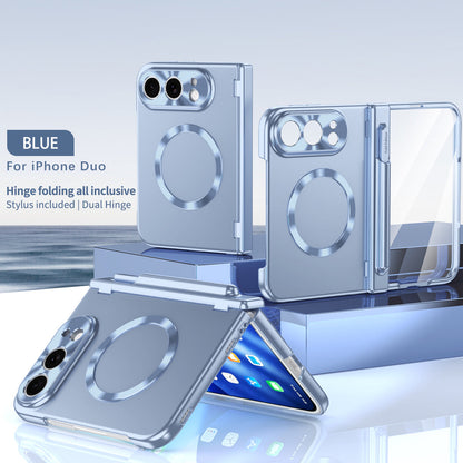iPhone Duo | Golden Business Phone Case Built-in Tempered Glass Film & Stylus & Two Magnetic Hinge Options