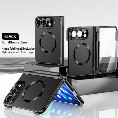 iPhone Duo | Golden Business Phone Case Built-in Tempered Glass Film & Stylus & Two Magnetic Hinge Options