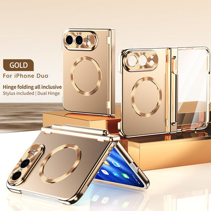iPhone Duo | Golden Business Phone Case Built-in Tempered Glass Film & Stylus & Two Magnetic Hinge Options