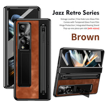 Load image into Gallery viewer, Jazz Retro Style Anyi-fall Protective Leather Phone Case For Samsung Galaxy Fold5 Fold4 With Front Protection Film And Stylus - Mycasety Mycasety
