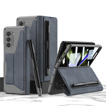 Load image into Gallery viewer, Leather Pen Holder Armor Phone Case With Back Screen Protector For Samsung Galaxy Z Fold5 Fold4 - Mycasety Mycasety

