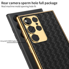 Load image into Gallery viewer, Weaved Pattern Electroplated PU Leather Mobile Phone Case For Samsung Galaxy S23 Ultra Plus
