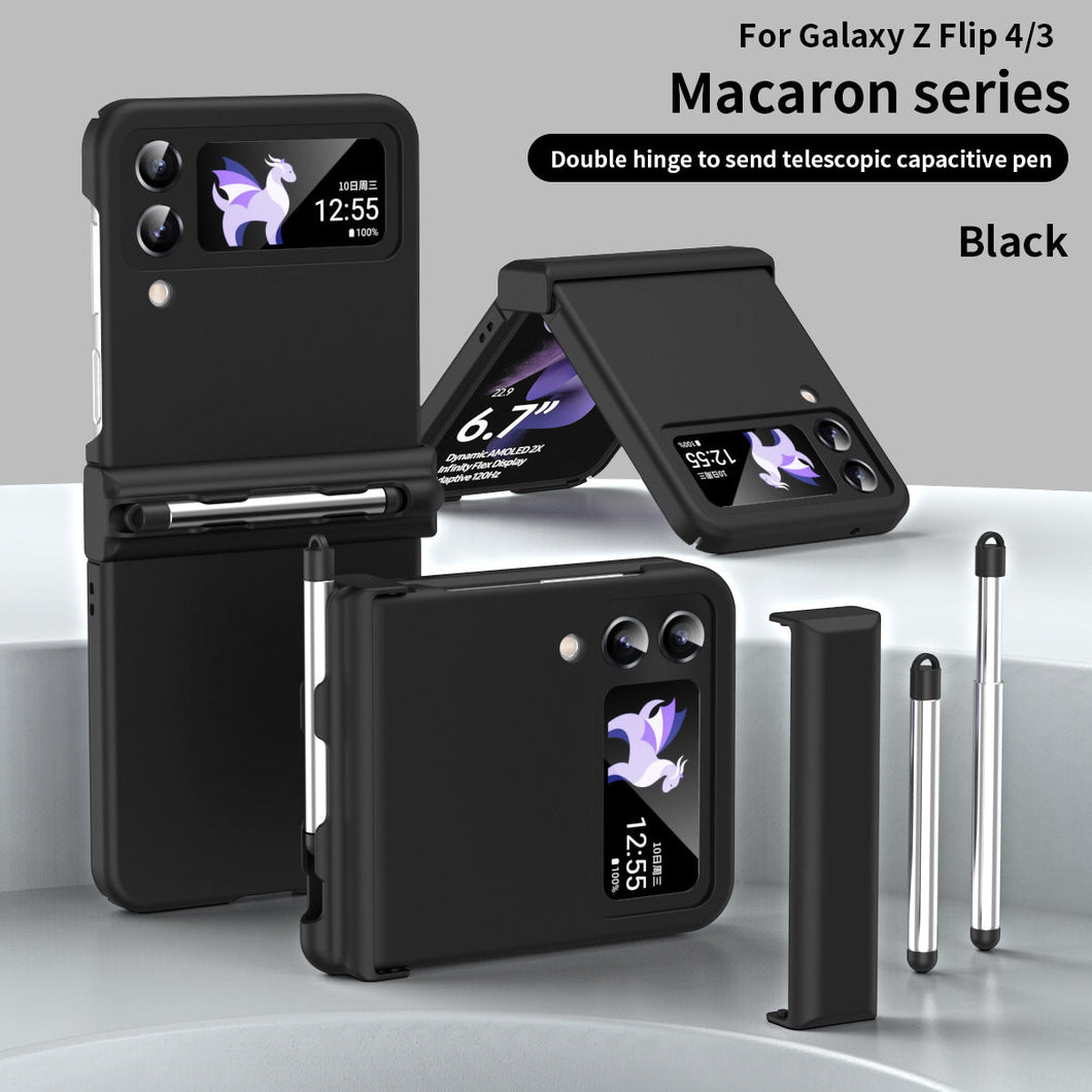 Macaron Hinged All-Inclusive Drop-Proof Cover with Stylus for Samsung Galaxy Z Flip4 5G 
