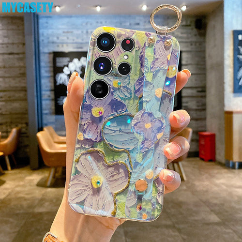 Oil Painting Flower Samsung Phone Case With Wristband & Lanyard - mycasety2023 Mycasety