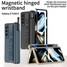 Load image into Gallery viewer, Magnetic Hinge S Pen Slot Luxury Wristband Holder Phone Case For Samsung Galaxy Z Fold4 Fold3 5G  Case With Back Screen Glass Protector
