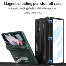 Load image into Gallery viewer, Magnetic Frame Plastic Stand Tempered Glass Screen All-included Case With Pen Slot For Samsung Galaxy Z Fold 3 5G
