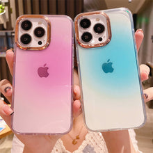 Load image into Gallery viewer, 2021 Fashion Clear Aurora Gradient Gold Plating Edge Anti-knock iPhone Case
