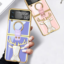 Load image into Gallery viewer, Luxury Deer Pattern Bracket Electroplating Tempered Glass Case For Samsung Galaxy Z Flip4 Flip3 5G With Ring Holder
