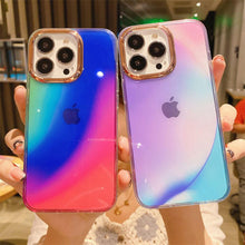 Load image into Gallery viewer, 2021 Fashion Clear Aurora Gradient Gold Plating Edge Anti-knock iPhone Case
