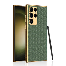 Load image into Gallery viewer, Weaved Pattern Electroplated PU Leather Mobile Phone Case For Samsung Galaxy S23 Ultra Plus
