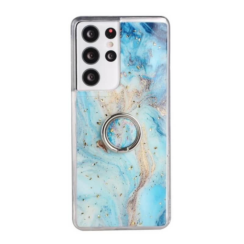 2021 Marble Epoxy Gold Foil Ring Bracket Case For Samsung