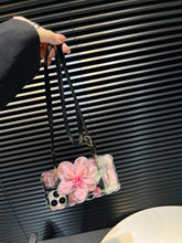 Load image into Gallery viewer, Icy Black Pink Flower Wristband iPhone Case with Messenger Strap - mycasety2023 Mycasety
