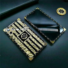 Load image into Gallery viewer, 2021 Luxury Brand Black Rose Flower Stripe Glitter Gold Square Case For iPhone &amp; Samsung
