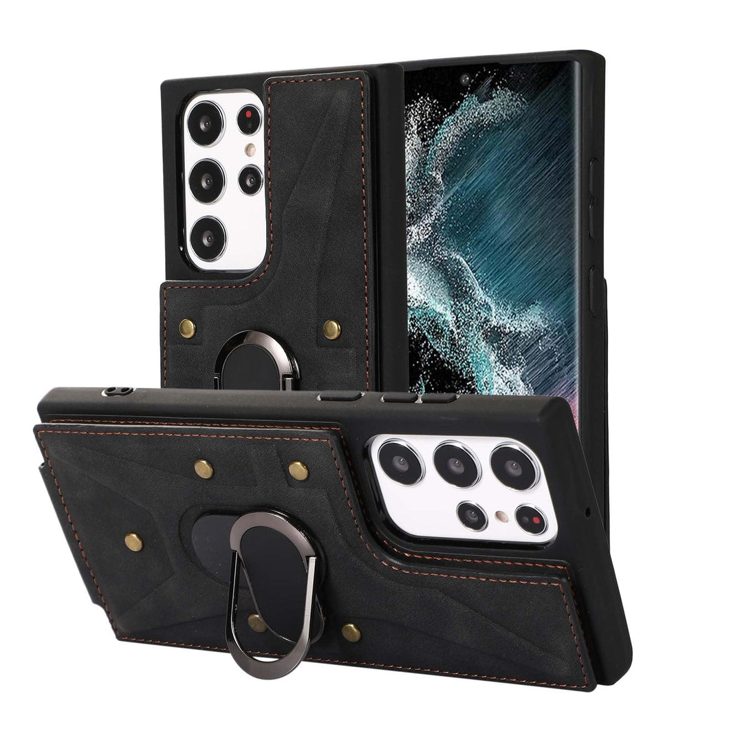 Luxurious Leather Card Holder Magnetic Bracket Anti-fall Protective Phone Case For Samsung Galaxy