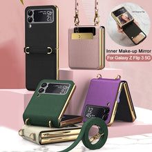 Load image into Gallery viewer, Textured Leather Strap Magnetic Fold Mirror Case For Samsung Galaxy Z Flip 3 5G
