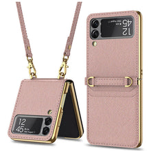 Load image into Gallery viewer, Textured Leather Strap Magnetic Fold Mirror Case For Samsung Galaxy Z Flip 3 5G
