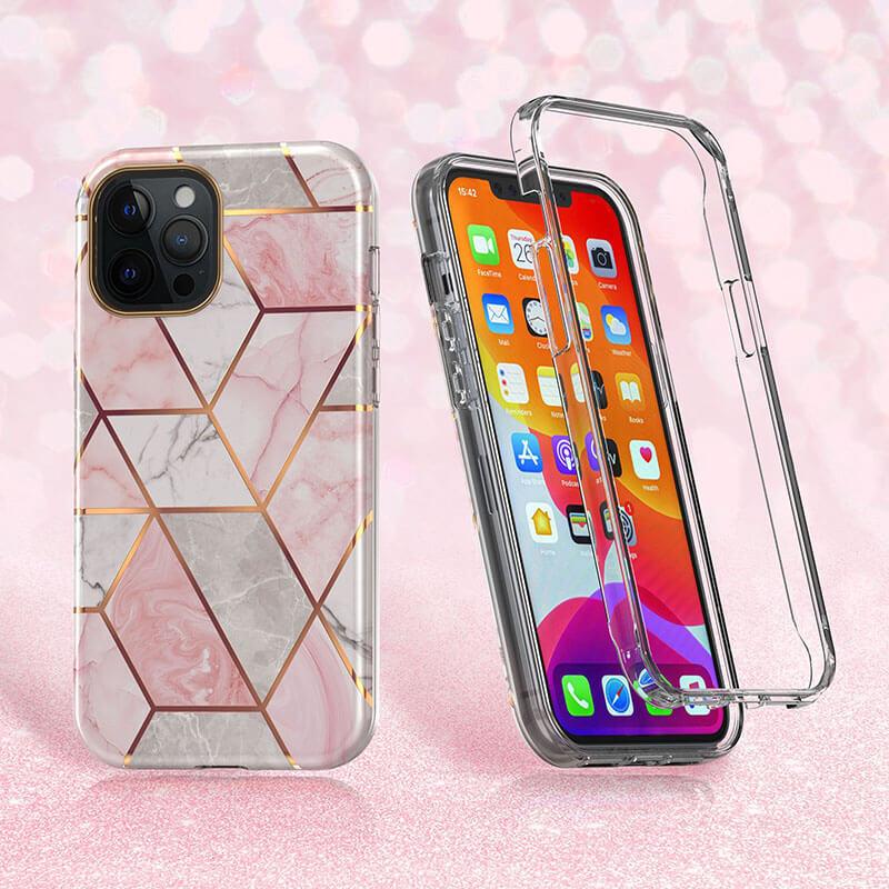 Electroplated Grid Marble IMD Process Two In One Rugged Cover For iPhone