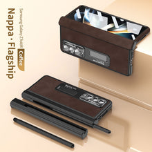 Load image into Gallery viewer, Luxury Nappa Leather Cover Magnetic Hinge Folding Shell Case For Samsung Galaxy Z Fold3 Fold4 5G With S-Pen Slot &amp; Stylus
