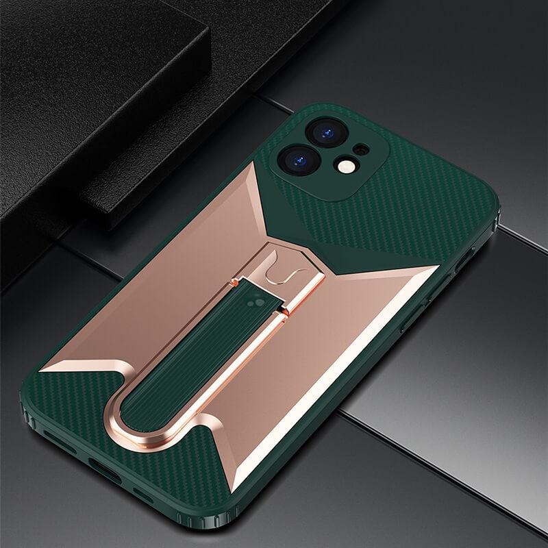 Metal Kickstand Shockproof Case For iPhone Soft TPU Hard PC Straight Edge Back Cover Anti-scratch Fundas