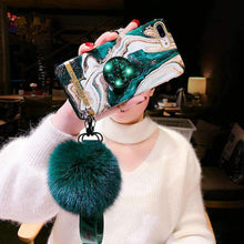 Load image into Gallery viewer, Luxury Marble Pattern Popsockets iPhone Case With Fur Ball And Lanyard - VooChoice
