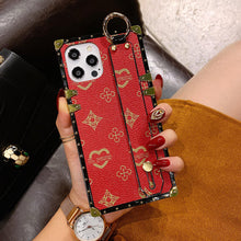 Load image into Gallery viewer, 2021 Luxury Brand Square Flower Leather Phone Case For Iphone 12 Mini 11 Pro X XR XS MAX 7 8 6S Plus Fashion Wrist Bracket Back Cover
