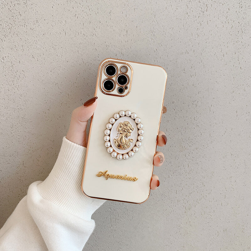 2021 Fashion Electroplated Female 3D Pearl Back Cover For iPhone