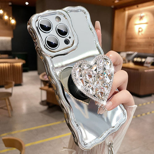 Silver Heart Rhinestone Stand iPhone Case - mycasety2023 Mycasety