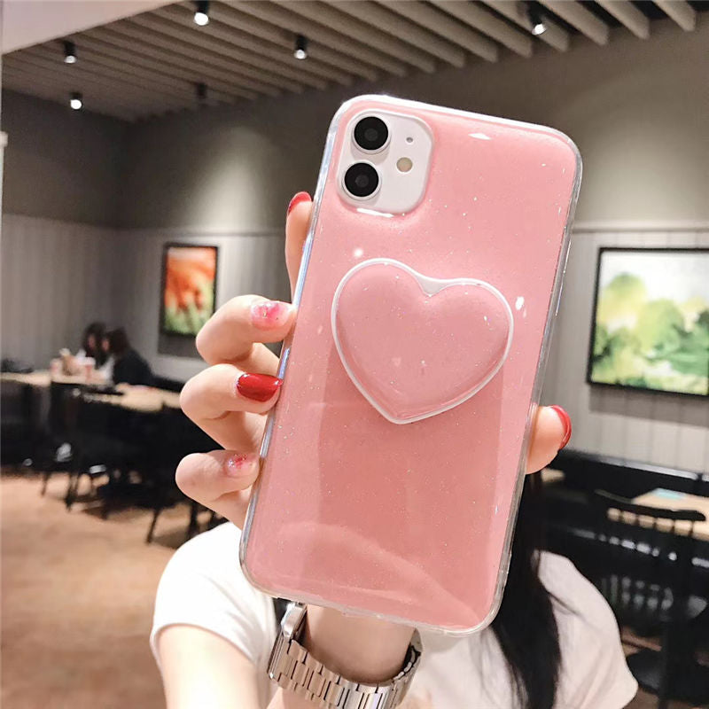 2021 Candy Color Stand Holder Phone Case For iPhone 12 11 12Pro Max XR XS Max X 6S 7 8 Plus 11Pro SE 2020 Glitter Love Heart Back Cover