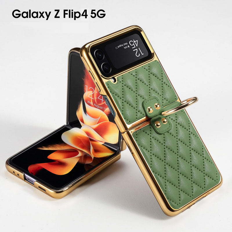 Luxury Leather Electroplating Diamond Protective Cover For Samsung Galaxy Z Flip 4 5G
