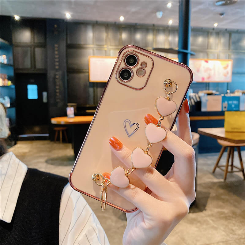 2021 Lovely Plating Heart Bracelet Camera All-inclusive Protective Case For iPhone 12 Pro Max 11 XS Max XR 7 8 Plus