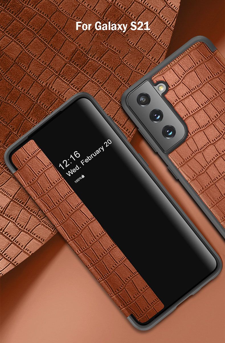 Luxury Crocodile Pattern Leather Smart View Flip Magnetic Kickstand Shockproof Cover For Samsung