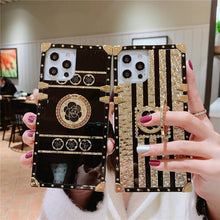 Load image into Gallery viewer, Luxury Brand Black Rose Flower Stripe Glitter Gold Square Case For Samsung Galaxy - {{ shop_name}} Varyfun

