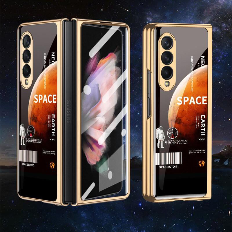 Tempered Glass Plating Case For Samsung Galaxy Z Fold 3 5G With Outer Screen Film
