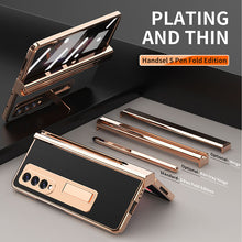 Load image into Gallery viewer, Samsung Galaxy Z Fold 3 Electroplated Leather Phone Cover With Magnetic Stand And Pen
