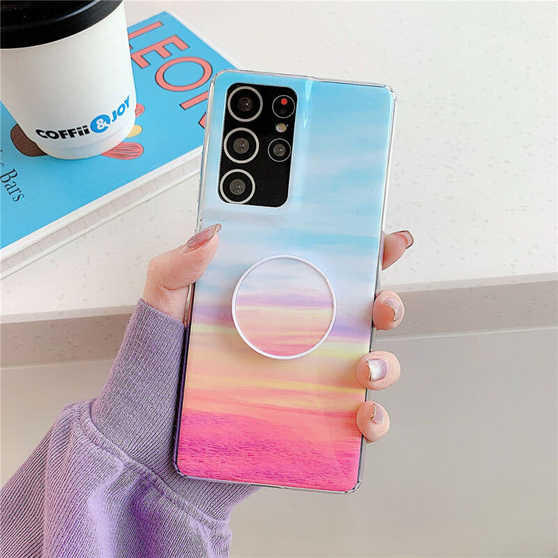 2021  Fashion Epoxy Marble Ring Bracket Case For Samsung