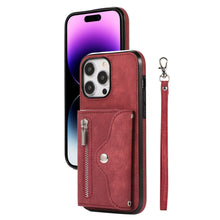 Load image into Gallery viewer, Luxurious Leather Card Holder Anti-fall Protective iPhone Case With Wrist Strap
