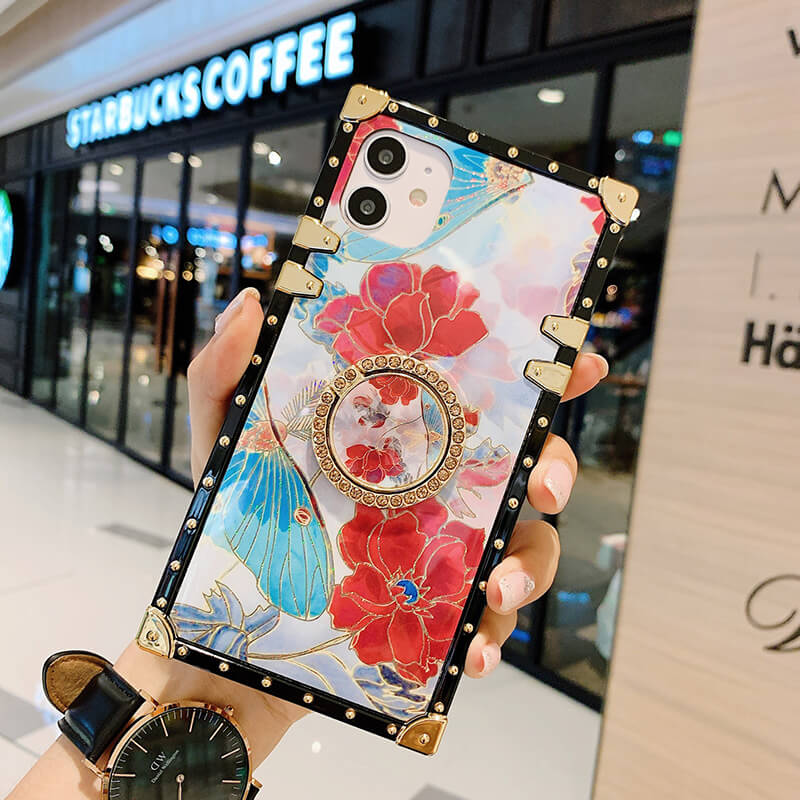 2021 Stylish Butterfly Flower Style Ring Phone Case for iPhone
