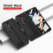 Load image into Gallery viewer, Hinge Folding Leather Magnetic Bracket Shell Electroplated Case For Samsung Galaxy Z Fold3 Fold4 5G With S Pen Slot &amp; Stylus
