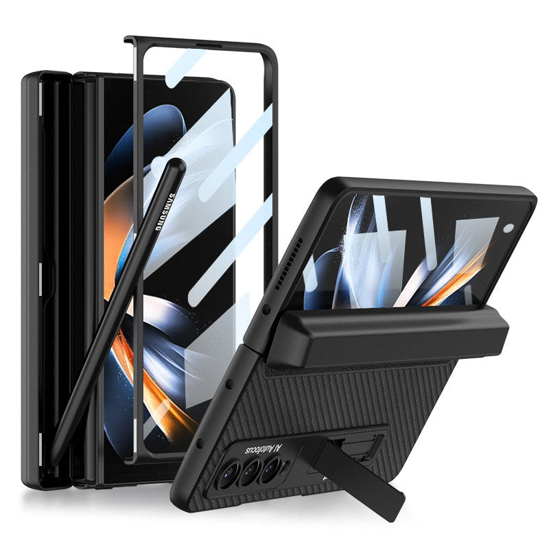 Magnetic Folding Full Wrap Protective Pen Case With Back Screen Glass Hinge Holder Leather Phone Cover For Samsung Galaxy Z Fold3 Fold4 5G