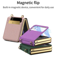 Load image into Gallery viewer, Textured Leather Strap Magnetic Fold Mirror Case For Samsung Galaxy Z Flip 3 5G
