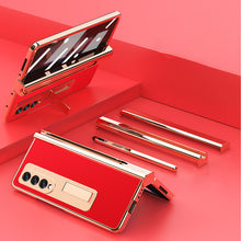 Load image into Gallery viewer, Samsung Galaxy Z Fold 3 Electroplated Leather Phone Cover With Magnetic Stand And Pen
