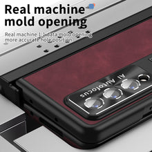 Load image into Gallery viewer, Luxury Nappa Leather Cover Magnetic Hinge Folding Shell Case For Samsung Galaxy Z Fold3 Fold4 5G With S-Pen Slot &amp; Stylus
