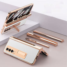 Load image into Gallery viewer, Samsung Galaxy Z Fold 3 Electroplated Leather Phone Cover With Magnetic Stand And Pen
