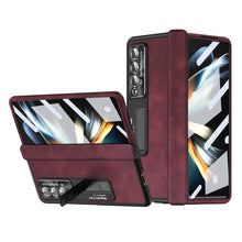Load image into Gallery viewer, Luxury Nappa Leather Cover Magnetic Hinge Folding Shell Case For Samsung Galaxy Z Fold3 Fold4 5G With S-Pen Slot &amp; Stylus

