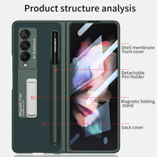 Load image into Gallery viewer, Magnetic Stand Pen Slot Leather Protective Cover With Back Screen Glass Protector For Samsung Galaxy Z Fold 3 5G
