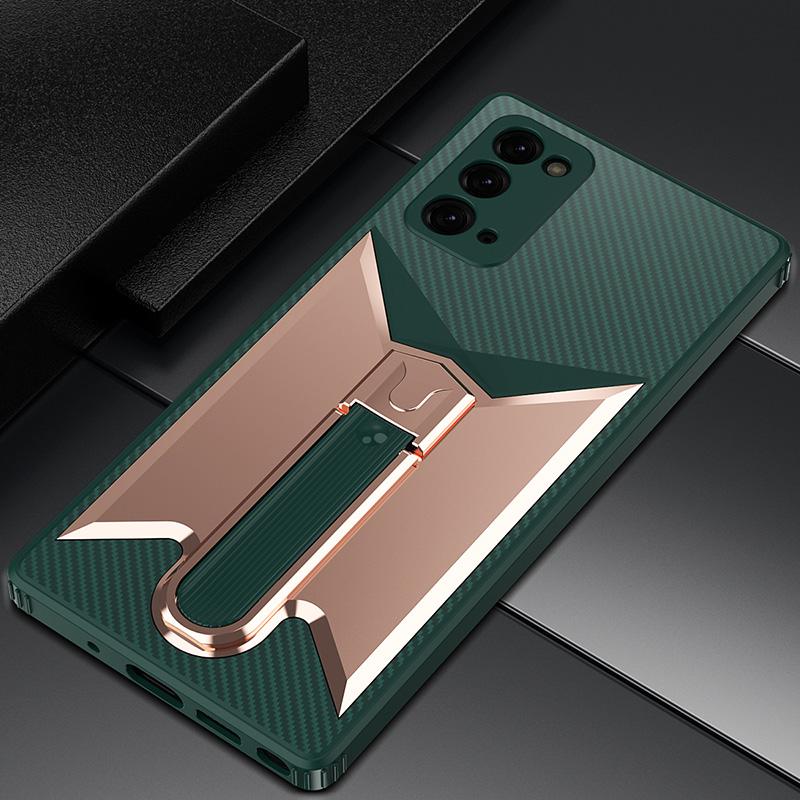 Metal Kickstand Shockproof Case For Samsung Note20 Ultra Soft TPU Hard PC Straight Edge Back Cover Anti-scratch Fundas