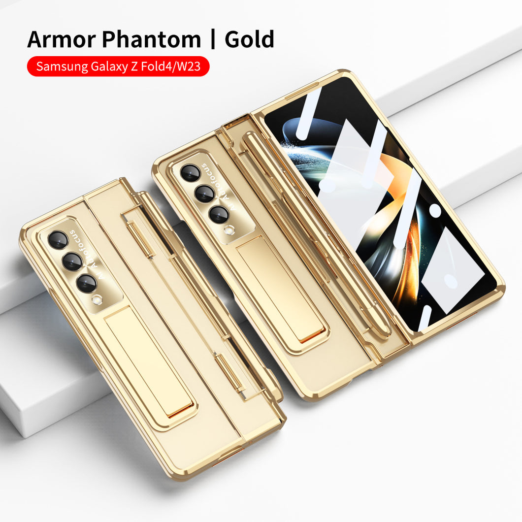 Armor Hinge Folding Magnetic Bracket Shell Case For Samsung Galaxy Z Fold3 Fold4 Fold5 5G With S-Pen Slot & Stylus